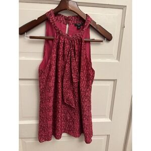 Ann‎ Taylor Women's Pink Abstract Silk Sleeveless Blouse Top Ruffle Lined Size 4